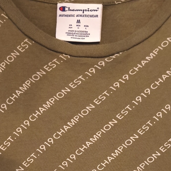 Champion All Over Print Diagonal Logo T-Shirt - Olive Green - Men's Medium - Picture 2 of 7